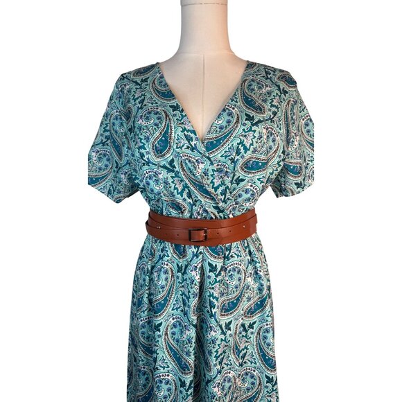 2/$50 NEW Bohemian Large Paisley V-Neck Maxi Wrap Dress Belt Large Slit - Picture 6 of 16